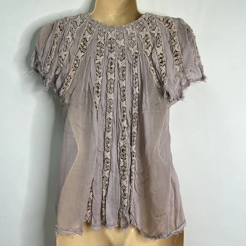 Free People sheer fairy raw edges lace top - Picture 7 of 12